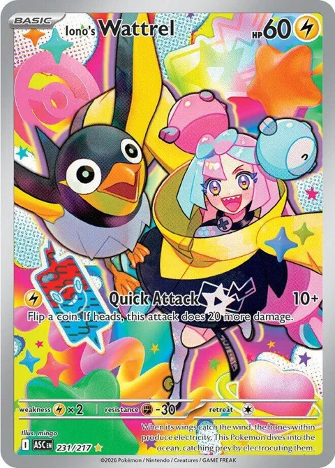 Iono's Wattrel #231/217 Holofoil Pokémon card from Ascended Heroes