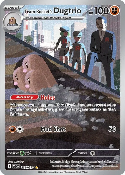 Team Rocket's Dugtrio #239/217 Holofoil Pokémon card from Ascended Heroes
