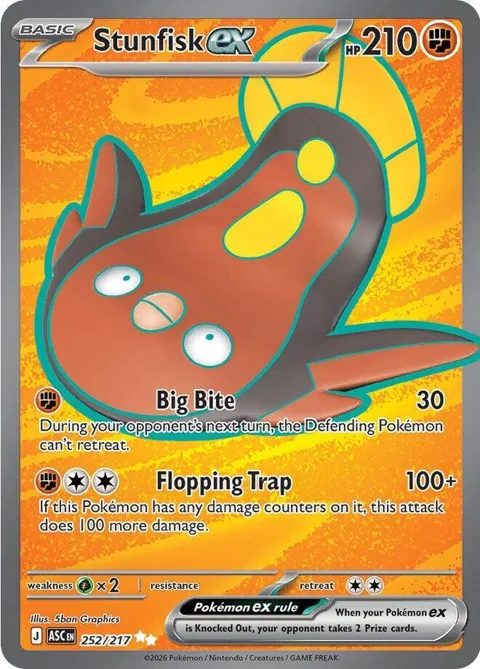 Stunfisk ex #252/217 Holofoil Pokémon card from Ascended Heroes
