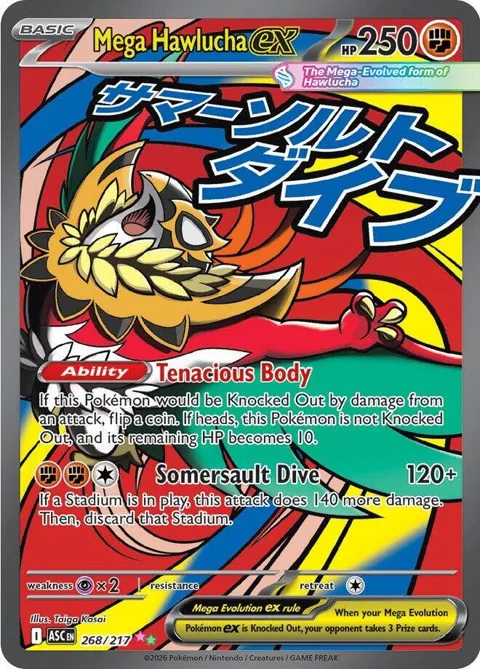 Mega Hawlucha ex #268/217 Holofoil Pokémon card from Ascended Heroes