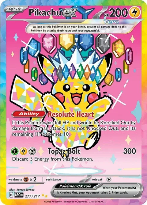 Pikachu ex #277/217 Holofoil Pokémon card from Ascended Heroes