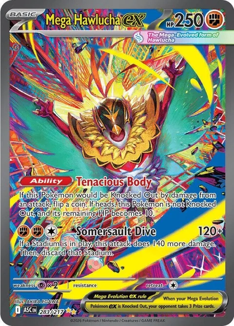 Mega Hawlucha ex #283/217 Holofoil Pokémon card from Ascended Heroes