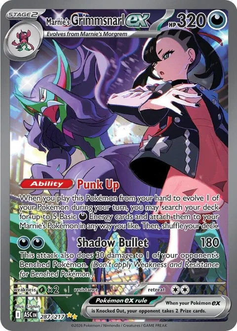 Marnie's Grimmsnarl ex #287/217 Holofoil Pokémon card from Ascended Heroes