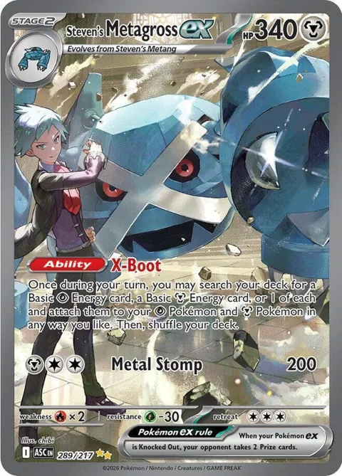 Steven's Metagross ex #289/217 Holofoil Pokémon card from Ascended Heroes