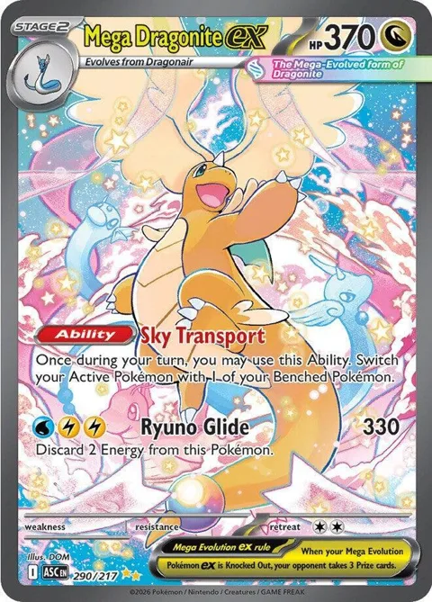 Mega Dragonite ex #290/217 Holofoil Pokémon card from Ascended Heroes