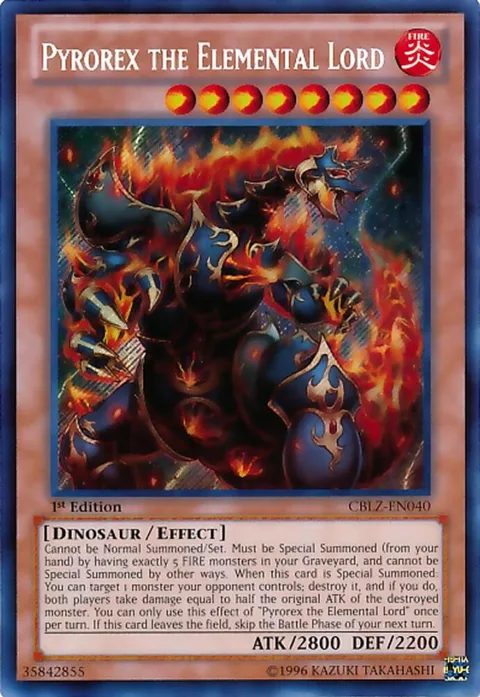 Pyrorex the Elemental Lord CBLZ-EN040 Unlimited Yu-Gi-Oh card from Cosmo Blazer