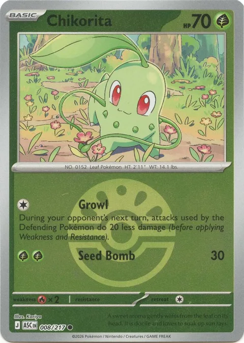 Chikorita Friend Ball #008/217 Reverse Holofoil Pokémon card from Ascended Heroes