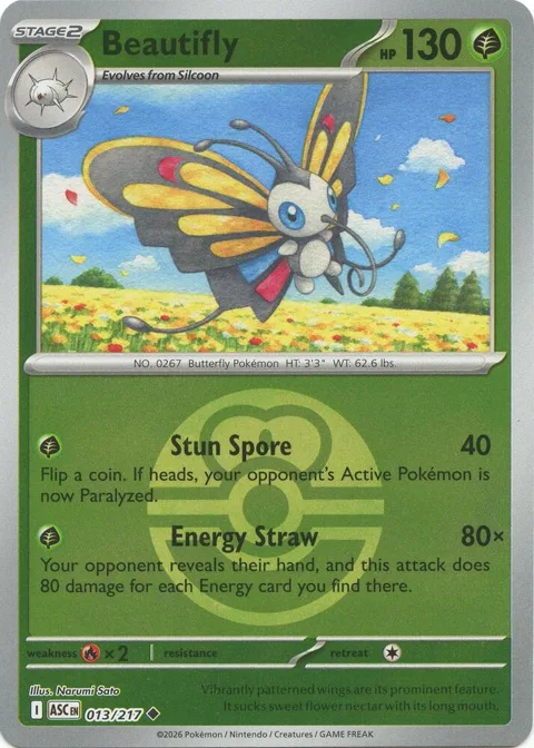 Beautifly - 013/217 Love Ball #013/217 Reverse Holofoil Pokémon card from Ascended Heroes
