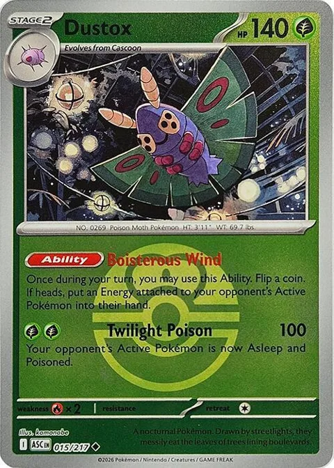 Dustox - 015/217 Love Ball #015/217 Reverse Holofoil Pokémon card from Ascended Heroes