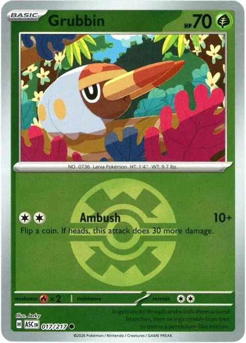 Grubbin Quick Ball #017/217 Reverse Holofoil Pokémon card from Ascended Heroes