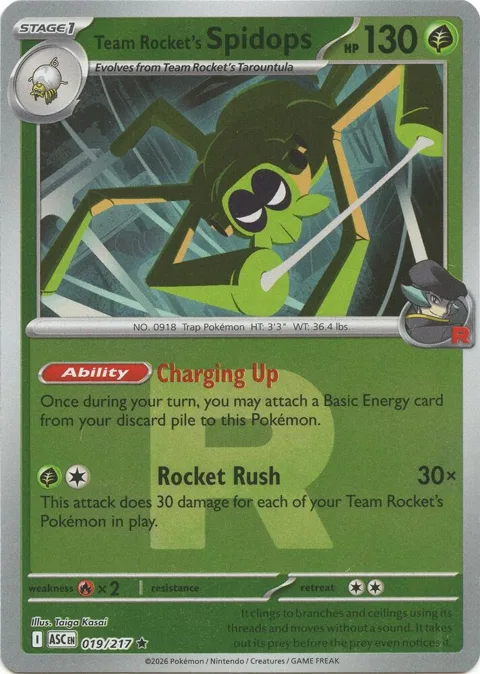 Team Rocket's Spidops Team Rocket #019/217 Reverse Holofoil Pokémon card from Ascended Heroes