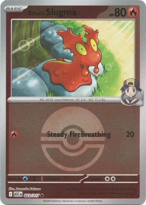 Ethan's Slugma Poke Ball #023/217 Reverse Holofoil Pokémon card from Ascended Heroes