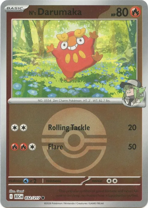 N's Darumaka Poke Ball #032/217 Reverse Holofoil Pokémon card from Ascended Heroes