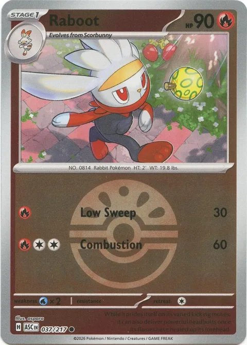 Raboot Friend Ball #037/217 Reverse Holofoil Pokémon card from Ascended Heroes