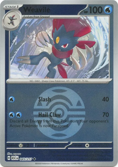 Weavile - 045/217 Dusk Ball #045/217 Reverse Holofoil Pokémon card from Ascended Heroes