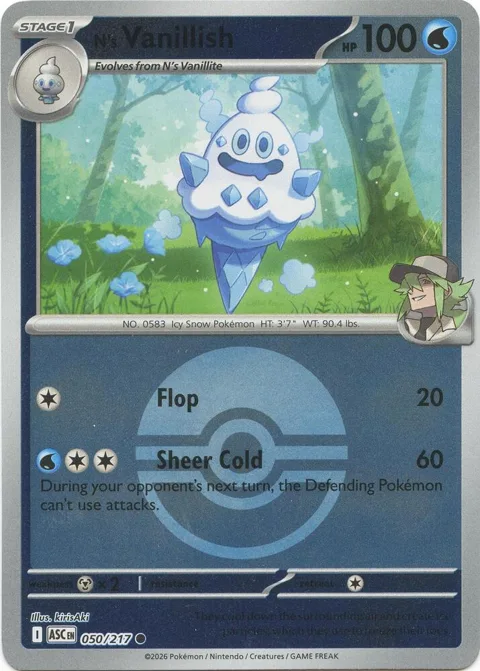 N's Vanillish Poke Ball #050/217 Reverse Holofoil Pokémon card from Ascended Heroes