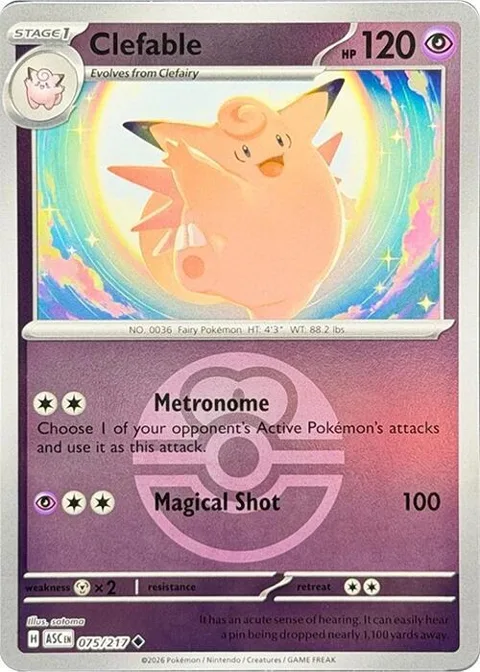 Clefable Love Ball #075/217 Reverse Holofoil Pokémon card from Ascended Heroes