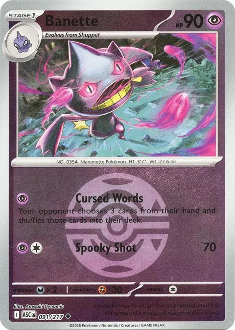 Banette - 091/217 Dusk Ball #091/217 Reverse Holofoil Pokémon card from Ascended Heroes