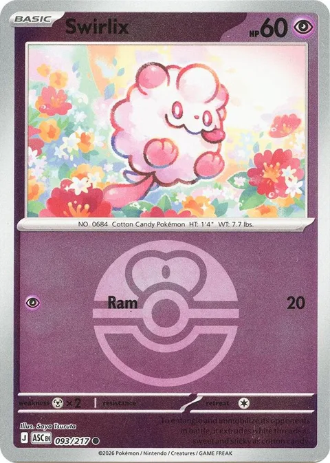 Swirlix Love Ball #093/217 Reverse Holofoil Pokémon card from Ascended Heroes