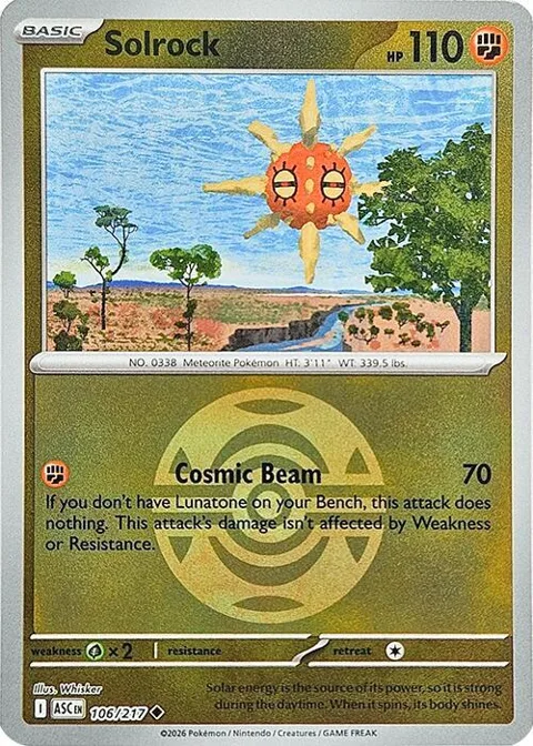 Solrock Dusk Ball #106/217 Reverse Holofoil Pokémon card from Ascended Heroes