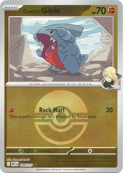 Cynthia's Gible Poke Ball #109/217 Reverse Holofoil Pokémon card from Ascended Heroes