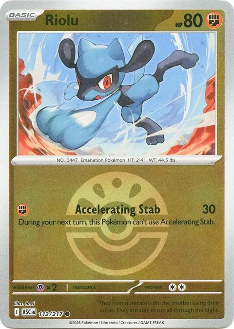 Riolu Friend Ball #112/217 Reverse Holofoil Pokémon card from Ascended Heroes