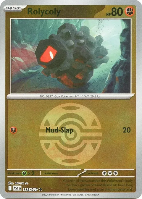 Rolycoly Dusk Ball #118/217 Reverse Holofoil Pokémon card from Ascended Heroes