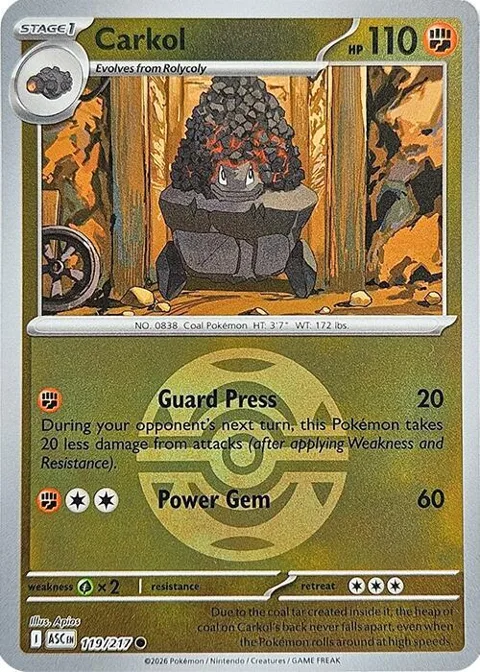 Carkol Dusk Ball #119/217 Reverse Holofoil Pokémon card from Ascended Heroes