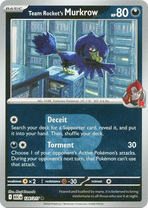 Team Rocket's Murkrow Team Rocket #126/217 Reverse Holofoil Pokémon card from Ascended Heroes