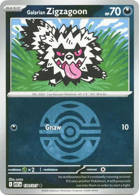 Galarian Zigzagoon Dusk Ball #130/217 Reverse Holofoil Pokémon card from Ascended Heroes