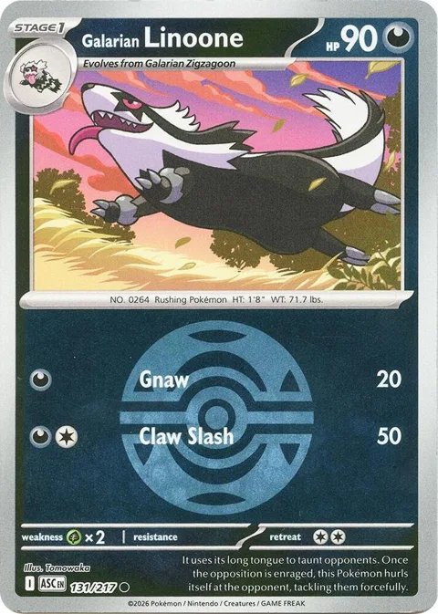 Galarian Linoone Dusk Ball #131/217 Reverse Holofoil Pokémon card from Ascended Heroes
