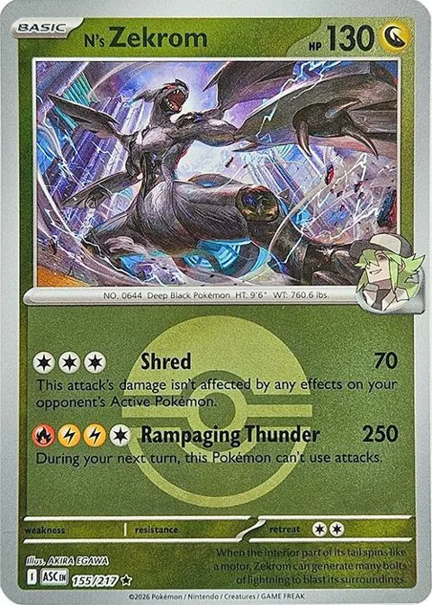 N's Zekrom Poke Ball #155/217 Reverse Holofoil Pokémon card from Ascended Heroes