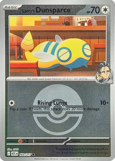Larry's Dunsparce Poke Ball #163/217 Reverse Holofoil Pokémon card from Ascended Heroes