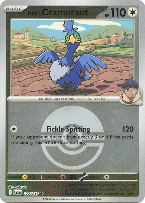 Hop's Cramorant Poke Ball #177/217 Reverse Holofoil Pokémon card from Ascended Heroes
