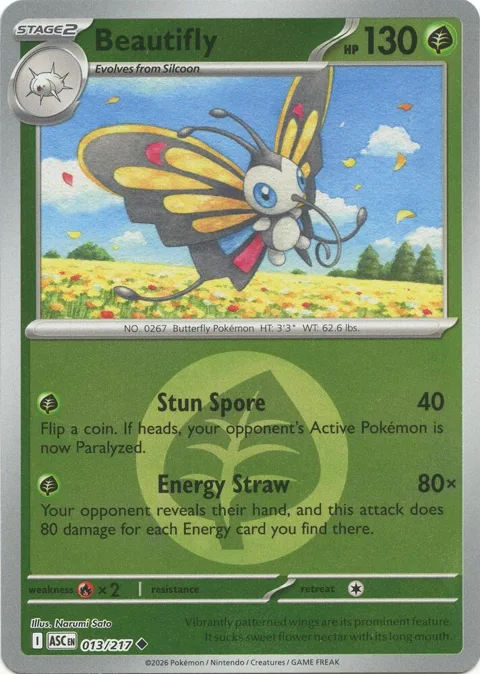 Beautifly - 013/217 Energy Symbol Pattern #013/217 Reverse Holofoil Pokémon card from Ascended Heroes