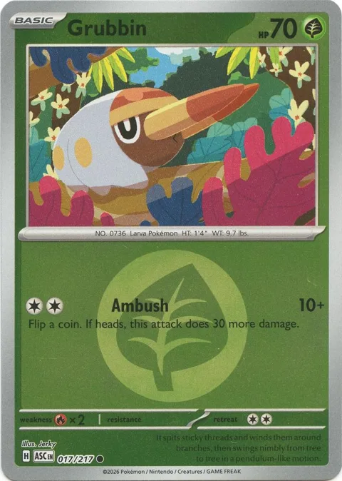 Grubbin Energy Symbol Pattern #017/217 Reverse Holofoil Pokémon card from Ascended Heroes