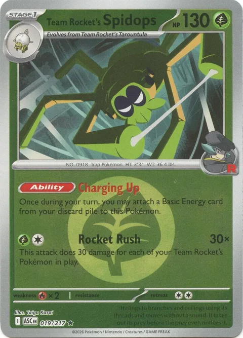 Team Rocket's Spidops Energy Symbol Pattern #019/217 Reverse Holofoil Pokémon card from Ascended Heroes