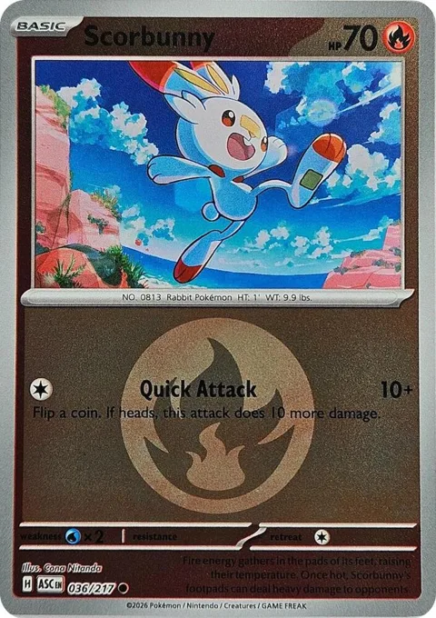 Scorbunny - 036/217 Energy Symbol Pattern #036/217 Reverse Holofoil Pokémon card from Ascended Heroes