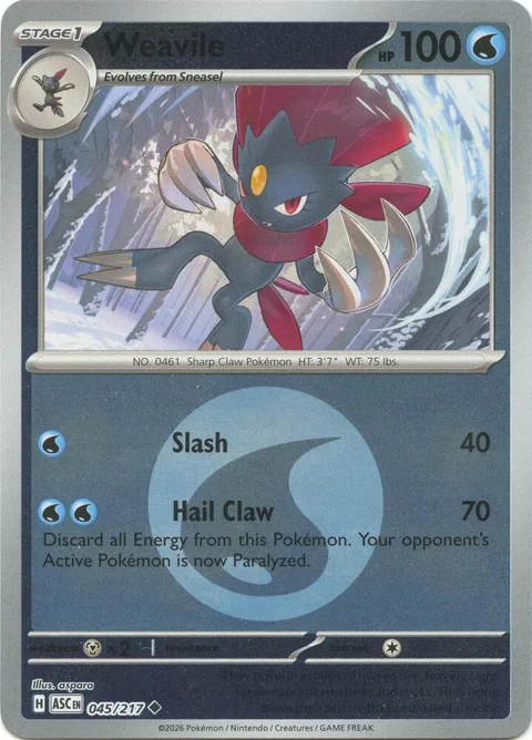 Weavile - 045/217 Energy Symbol Pattern #045/217 Reverse Holofoil Pokémon card from Ascended Heroes