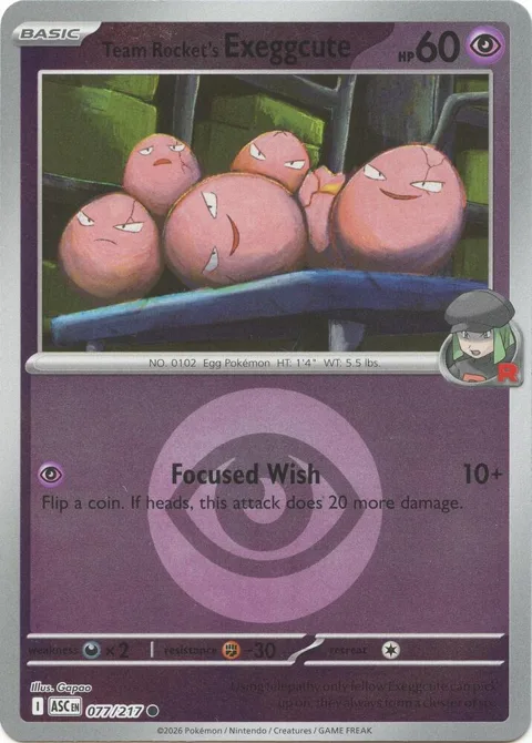 Team Rocket's Exeggcute Energy Symbol Pattern #077/217 Reverse Holofoil Pokémon card from Ascended Heroes