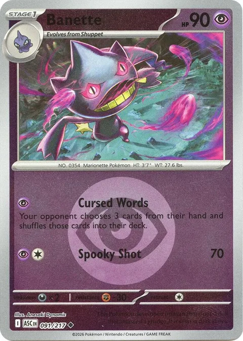 Banette - 091/217 Energy Symbol Pattern #091/217 Reverse Holofoil Pokémon card from Ascended Heroes