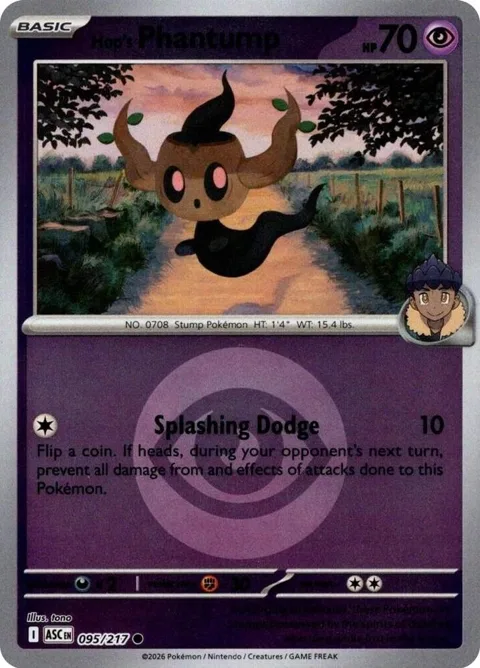 Hop's Phantump Energy Symbol Pattern #095/217 Reverse Holofoil Pokémon card from Ascended Heroes