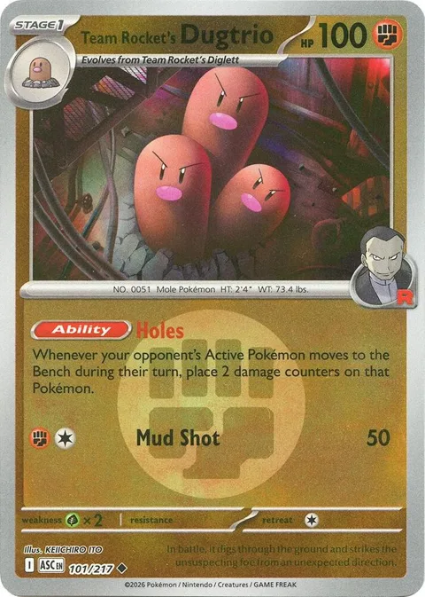 Team Rocket's Dugtrio - 101/217 Energy Symbol Pattern #101/217 Reverse Holofoil Pokémon card from Ascended Heroes