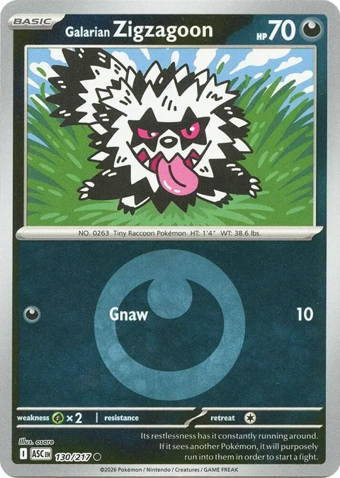 Galarian Zigzagoon Energy Symbol Pattern #130/217 Reverse Holofoil Pokémon card from Ascended Heroes