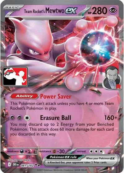 Team Rocket's Mewtwo ex #081/182 Holofoil Pokémon card from Prize Pack Series Cards