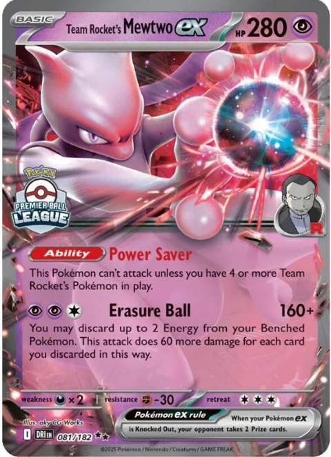 Team Rocket's Mewtwo ex #081/182 Holofoil Pokémon card from League & Championship Cards