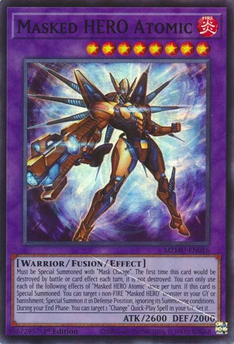 Masked HERO Atomic MZMU-EN016 Yu-Gi-Oh card from Maze of Muertos