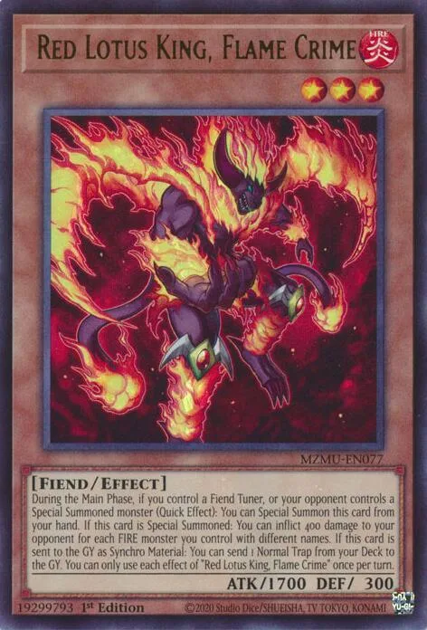 Red Lotus King, Flame Crime MZMU-EN077 Yu-Gi-Oh card from Maze of Muertos