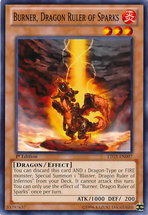 Burner, Dragon Ruler of Sparks LTGY-EN097 Unlimited Yu-Gi-Oh card from Lord of the Tachyon Galaxy