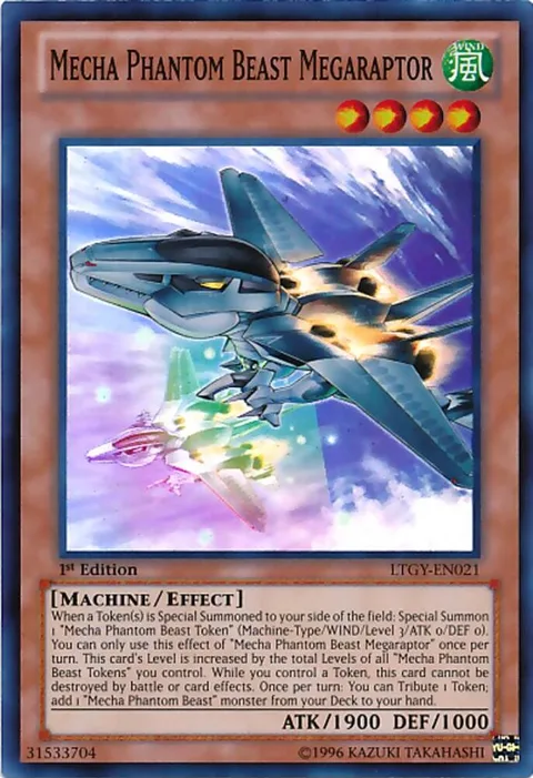 Mecha Phantom Beast Megaraptor LTGY-EN021 Unlimited Yu-Gi-Oh card from Lord of the Tachyon Galaxy